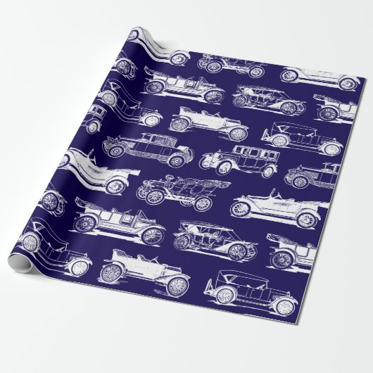 Oldtimer Blaues weißes Vintage-Muster Geschenkpapier (Ungerollt)
