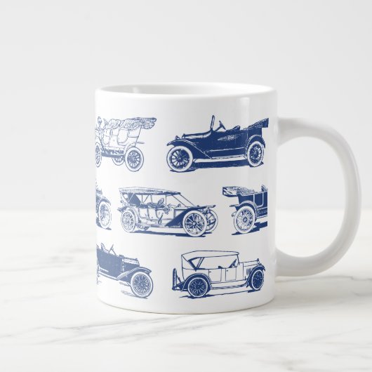 Oldtimer Blaues weißes Vintage-Muster Jumbo-Tasse (Rechts)