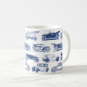 Oldtimer Blaues weißes Vintage-Muster Kaffeetasse (VorderseiteRechts)