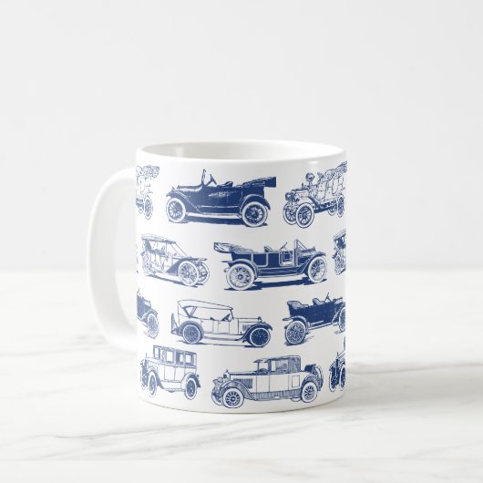 Oldtimer Blaues weißes Vintage-Muster Kaffeetasse (Vorderseite Links)