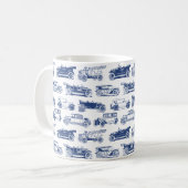 Oldtimer Blaues weißes Vintage-Muster Kaffeetasse (Vorderseite Links)