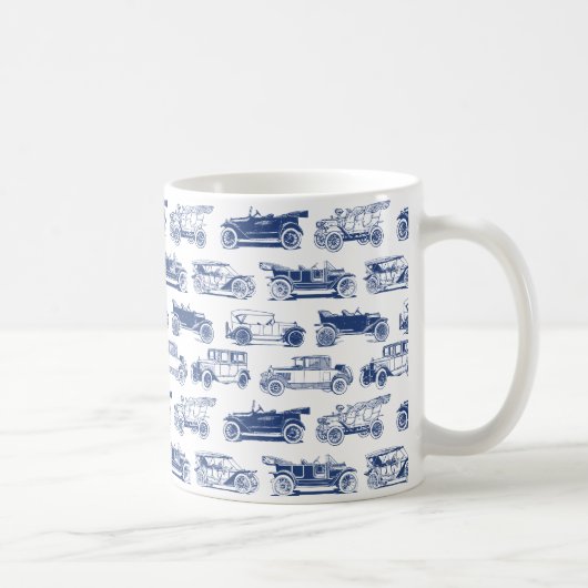 Oldtimer Blaues weißes Vintage-Muster Kaffeetasse (Rechts)