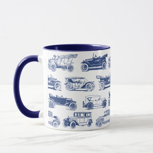 Oldtimer Blaues weißes Vintage-Muster Tasse (Links)