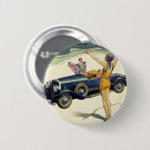 Oldtimer-Cabrio auf dem Strand Button (Vorne & Hinten)