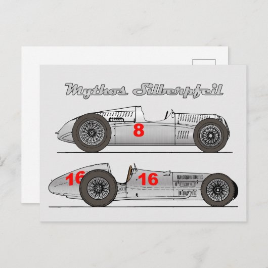 Oldtimer Deutschland 1939 Auto-Union Sielberpfeil Postkarte (Vorne/Hinten)