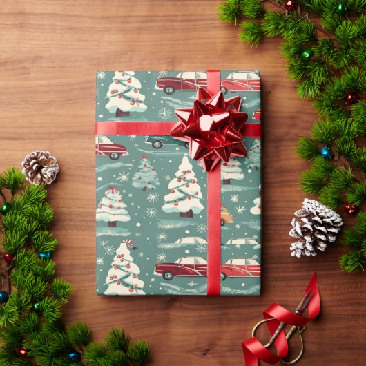 Oldtimer durch Weihnachtsbäume Geschenkpapier (Feiertagsgeschenk)