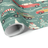 Oldtimer durch Weihnachtsbäume Geschenkpapier (Rolleneckpunkt)