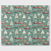 Oldtimer durch Weihnachtsbäume Geschenkpapier (Flach)