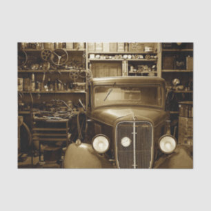 Oldtimer-Garage und Reparaturwerkstatt Seidenpapier