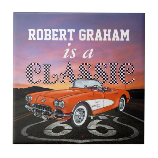 Oldtimer - Geschenk - Route 66 - SRF Fliese (Vorderseite)