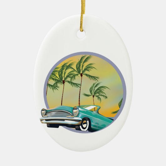 Oldtimer im Abendlicht Keramik Ornament (Vorne)
