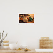 Oldtimer Käfer am Strand von Copacabana Poster (Küche)