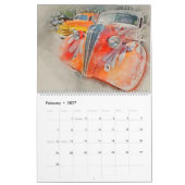 Oldtimer-Kalender im Aquarell-Stil Kalender (Feb 2027)