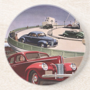 Oldtimer, klassische Limousinen auf einer Autobahn Sandstein Untersetzer
