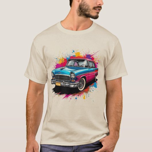 Oldtimer mit farbenfrohen Farbspritzern T-Shirt (Vorderseite)