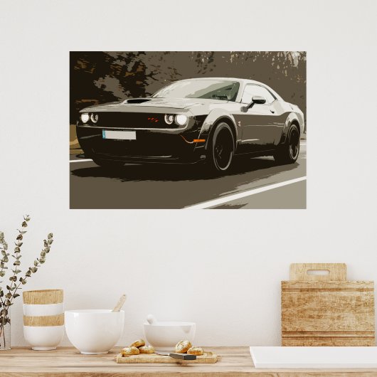 Oldtimer Muskar Dodge Challenger Auto Poster (Küche)