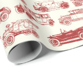 Oldtimer Red Vintage Car Muster Geschenkpapier (Rolleneckpunkt)