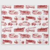 Oldtimer Red White Vintage Car Muster Geschenkpapier (Flach)