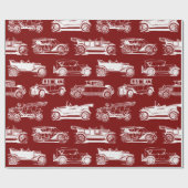 Oldtimer Red White Vintage Car Muster Geschenkpapier (Flach)