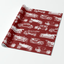 Oldtimer Red White Vintage Car Muster Geschenkpapier