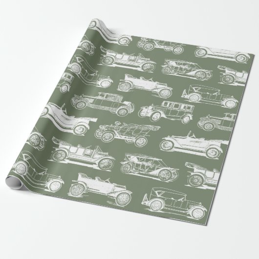 Oldtimer Sage White Vintage Car Muster Geschenkpapier (Ungerollt)