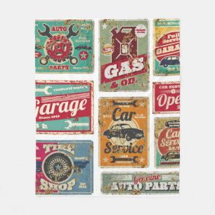 Oldtimer-Service und Tankstelle vintage Metall Fleecedecke