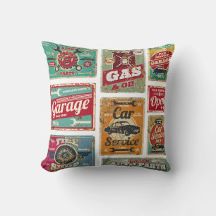 Oldtimer-Service und Tankstelle vintage Metall Kissen