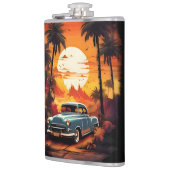 Oldtimer-Sonnenuntergang - Geschenk für Autofans Flachmann (Links)