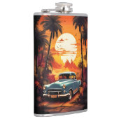 Oldtimer-Sonnenuntergang - Geschenk für Autofans Flachmann (Rechts)