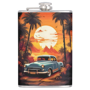 Oldtimer-Sonnenuntergang - Geschenk für Autofans Flachmann