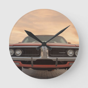 Oldtimer-Sonnenuntergangsansicht Runde Wanduhr
