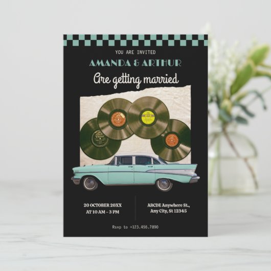 Oldtimerhochzeit Einladung (Stehend Vorderseite)