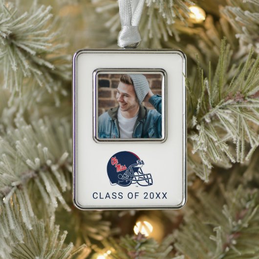Ole Miss Football Helmet | Dunkelblau Rahmen-Ornament Silber (Baum)