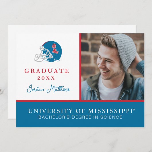 Ole Miss Football Helmet | Light Blue Einladung (Vorne/Hinten)