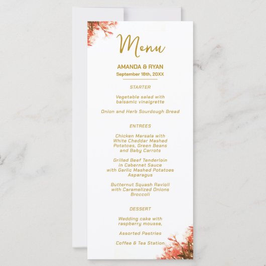 Oleander Blume auf Beach Wedding Menu (Vorderseite)