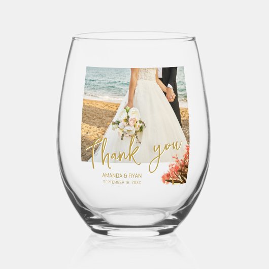 Oleander Blume Foto Danke Hochzeit Weinglas Ohne Stiel (Vorderseite)