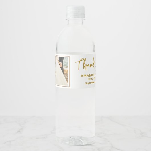Oleander Blume Hochzeit Vielen Dank Script Foto Wasserflaschenetikett (Vorderseite)