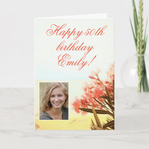 Oleander Orange Blume Florales Foto 50. Geburtstag Karte