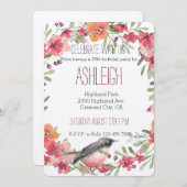 Oleander-und Vogel-Aquarellblumengeburtstag Einladung (Vorne/Hinten)