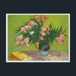 Oleanders, Vincent van Gogh Postkarte<br><div class="desc">Für Van Gogh waren die Oleander fröhliche, lebensbejahende Blume, die unerschöpflich blühten und immer neue kräftige Triebe auslösten. In diesem Gemälde von August 1888 füllen die Blume einen Majolika-Krug, den der Künstler für andere Stillleben in Arles verwendet. Passen Sie es mit Ihren eigenen Daten an. Für weitere Anpassungen klicken Sie...</div>