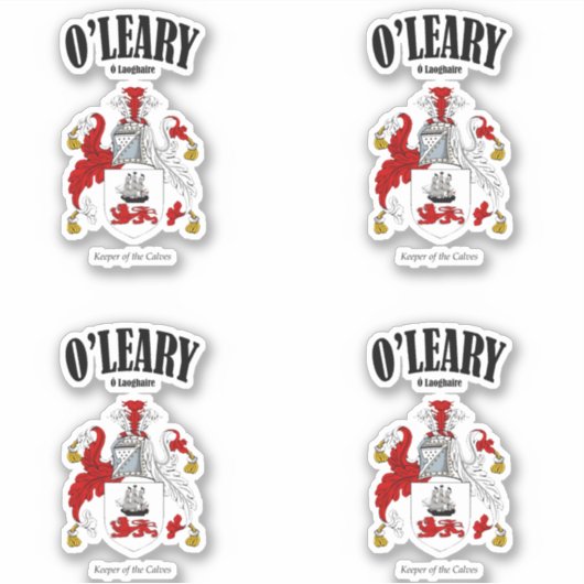 O'Leary Wappen Irish Translation & Meaning (x4) Aufkleber (Vorderseite)