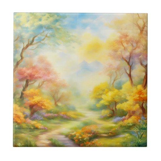 Ölfarbe der Frühjahrslandschaft 2 Fliese (Vorderseite)