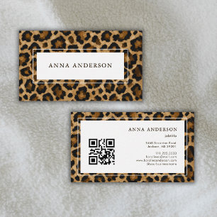 Ölfarben-Leoparden-Tierdruck Erd-Töne QR-Code Visitenkarte