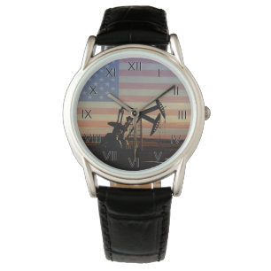 Ölfeld-amerikanische Flagge Armbanduhr