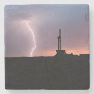 Ölfeld-Blitz-Himmelblau Sonnenaufgang Steinuntersetzer