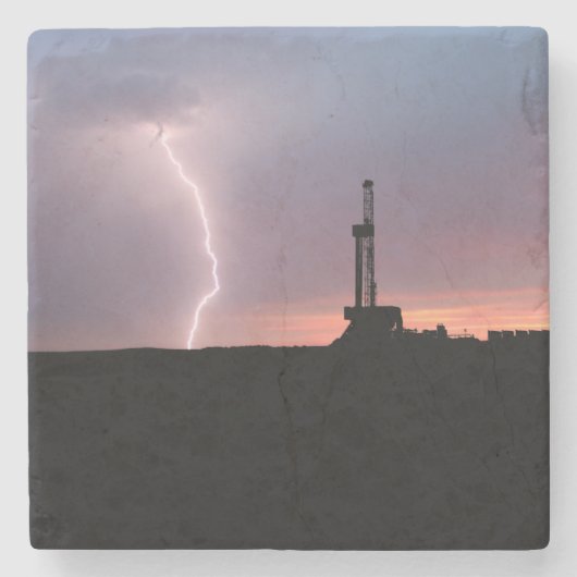 Ölfeld-Blitz-lila Sonnenaufgang Steinuntersetzer (Vorderseite)