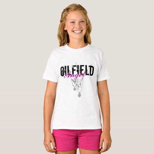 Ölfeld-Engel mit Halsketten-Grafik T-Shirt (Vorne ganz)