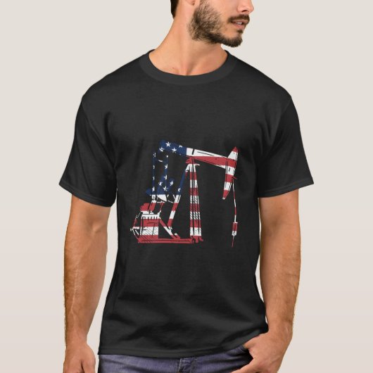 Ölfield Rig USA - Amerikanische Flag-Ölfeld-Raffin T-Shirt (Vorderseite)