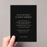 Olga Black Modern Wedding Acryleinladungen<br><div class="desc">Moderne Hochzeitseinladungen mit einem sauberen und einfachen Design mit kühnen Schriftart.</div>