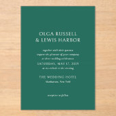 Olga Emerald Green Modern Wedding Acryleinladungen (Vorderseite)